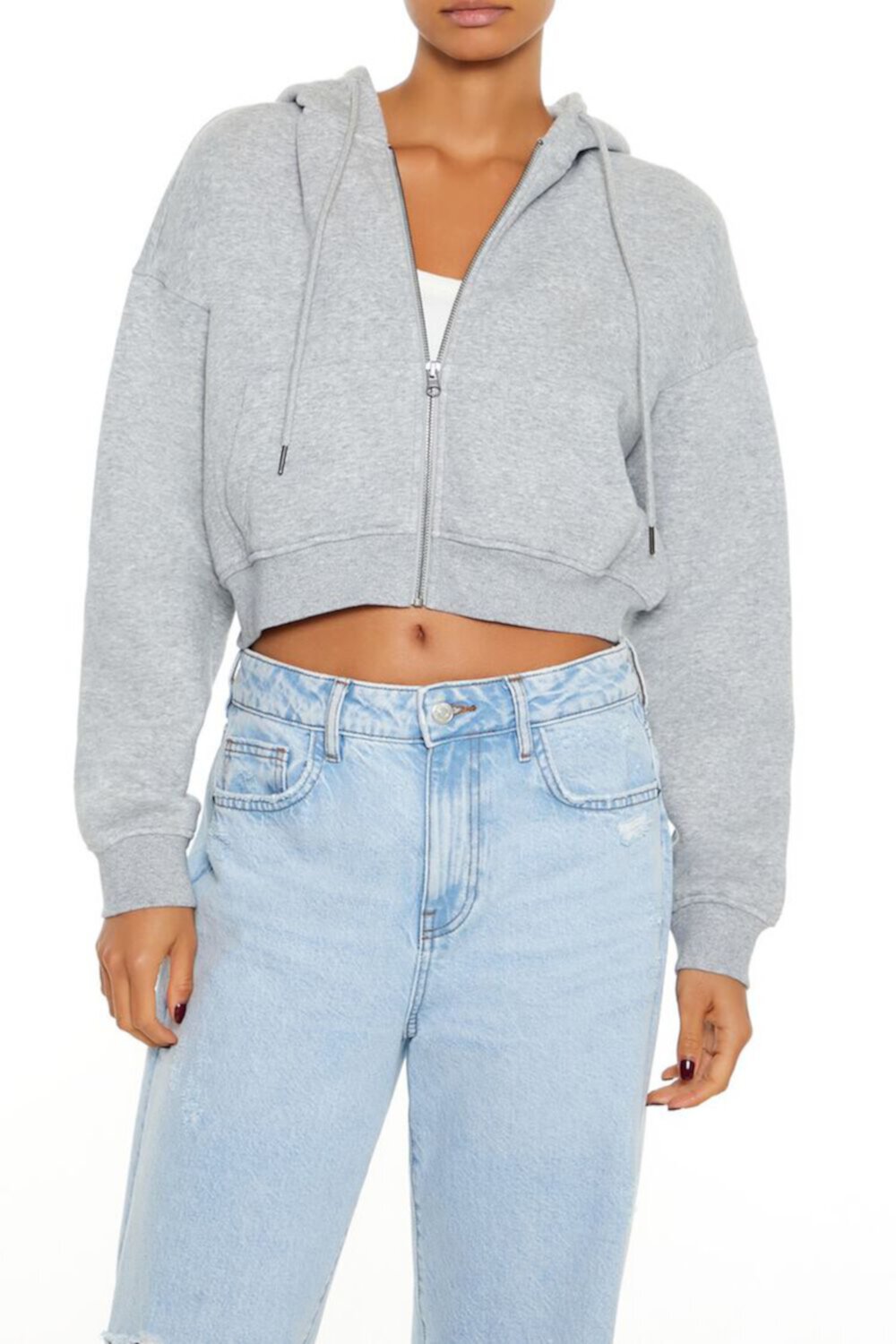 Fleece Cropped Zip-Up Hoodie Forever21