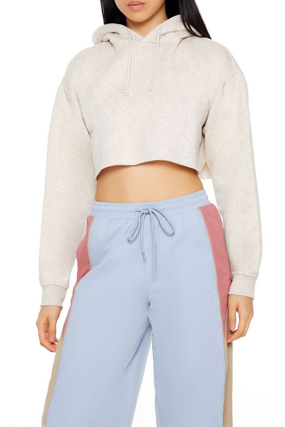 Raw-Cut Cropped Fleece Hoodie Forever21