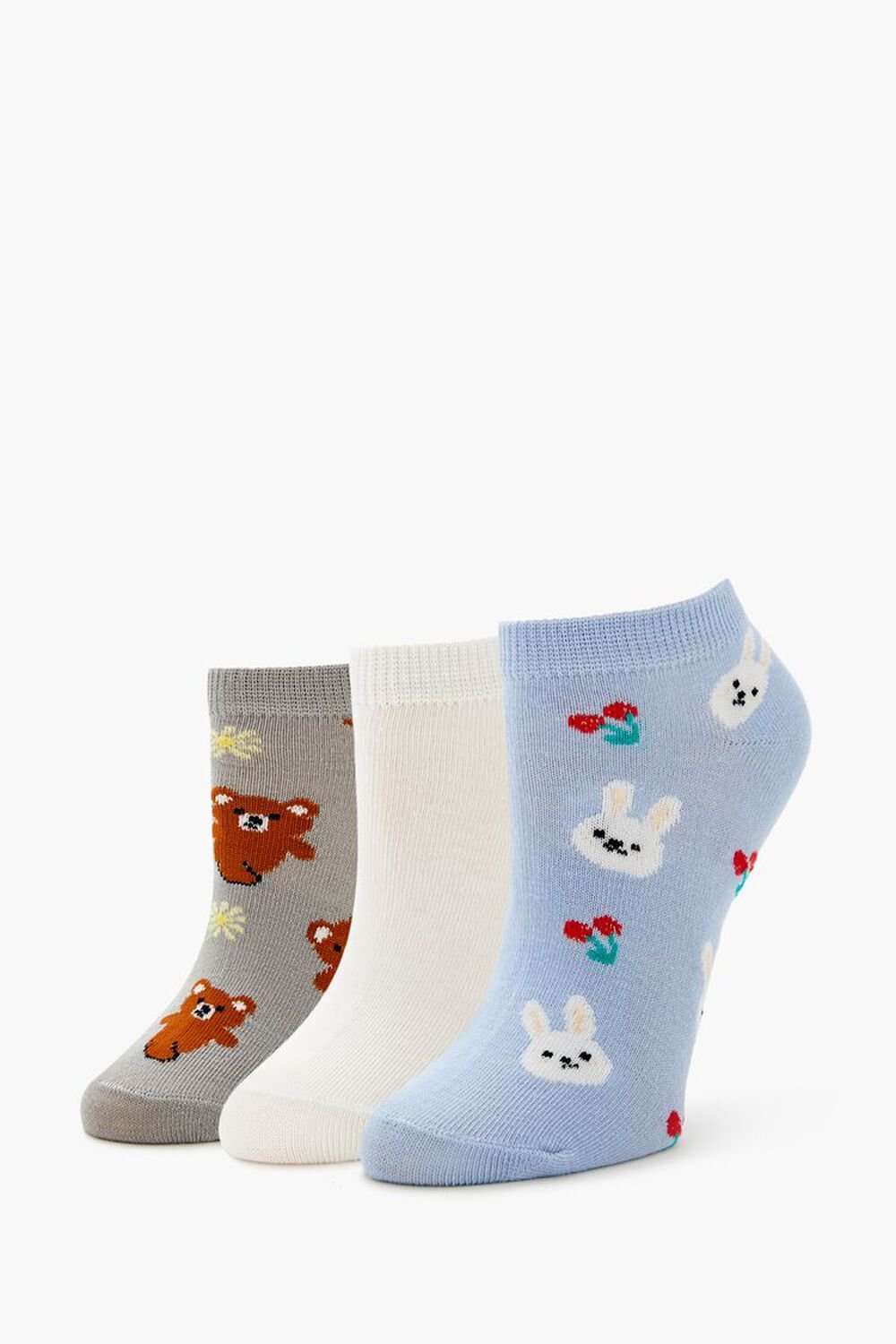 Bunny & Bear Print Ankle Socks Set - 3 Pack Forever21