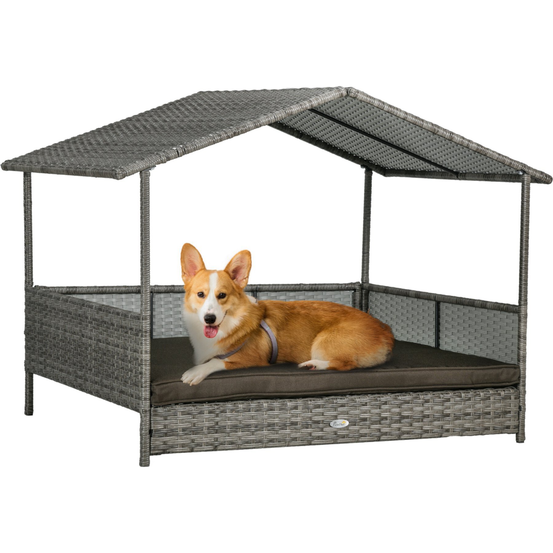 PawHut Wicker Outdoor Covered Dog Bed, 46-in PawHut