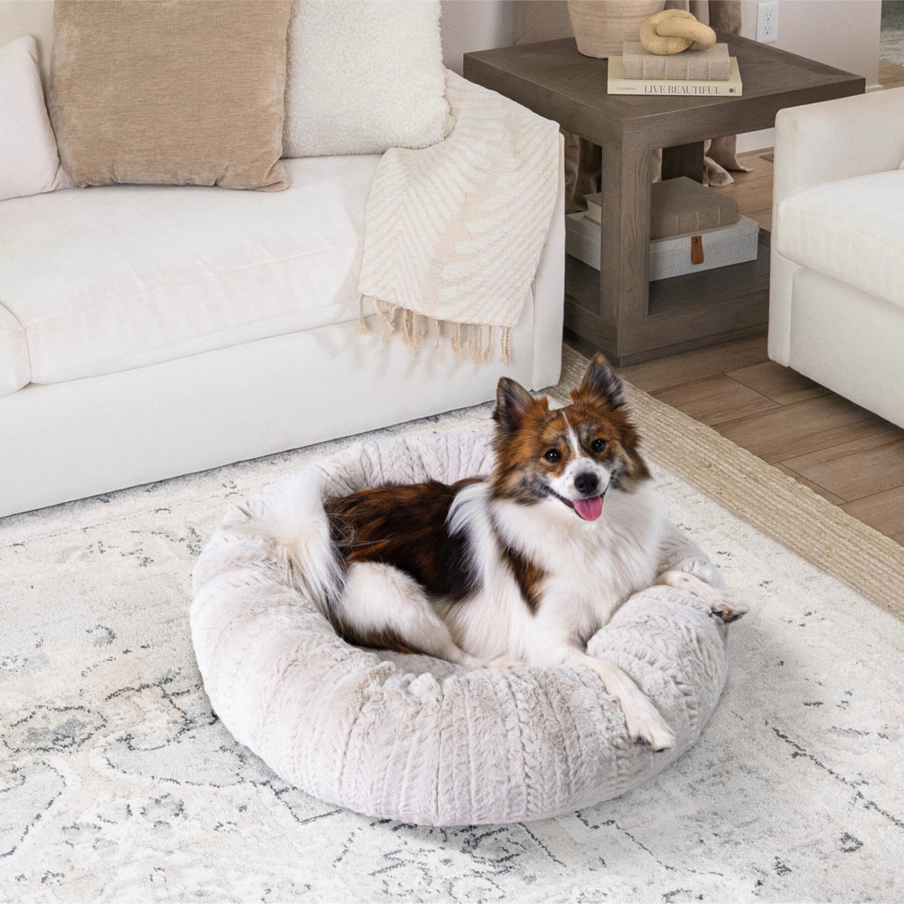 Best Friends by Sheri Herringbone Donut Dog & Cat Bed, Off-White Best Friends by Sheri