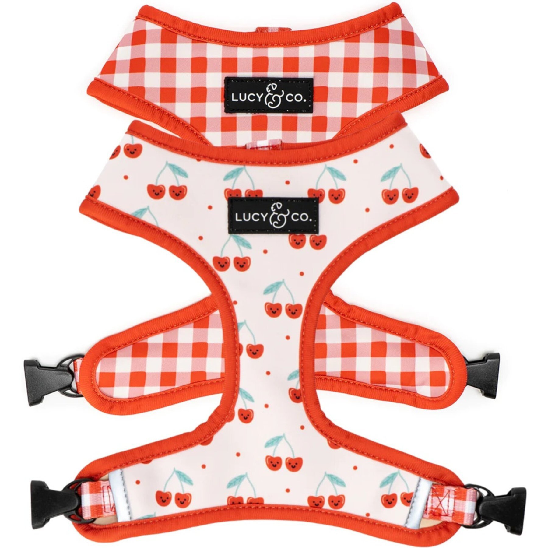 Lucy & Co. The Cheery Cherries Reversible Dog Harness, Red Lucy & Co.