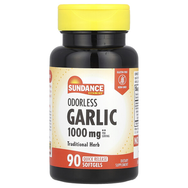 Odorless Garlic, 1,000 mg, 90 Quick Release Softgels (500 mg per Softgel) Sundance Vitamins