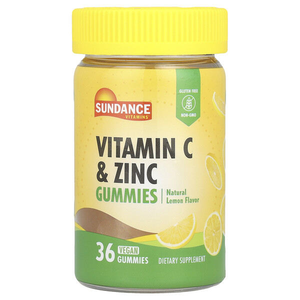 Vitamin C & Zinc Gummies, Natural Lemon, 36 Vegan Gummies Sundance Vitamins