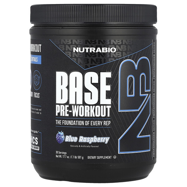 Base Pre-Workout, Blue Raspberry, 1.1 lb (501 g) NutraBio