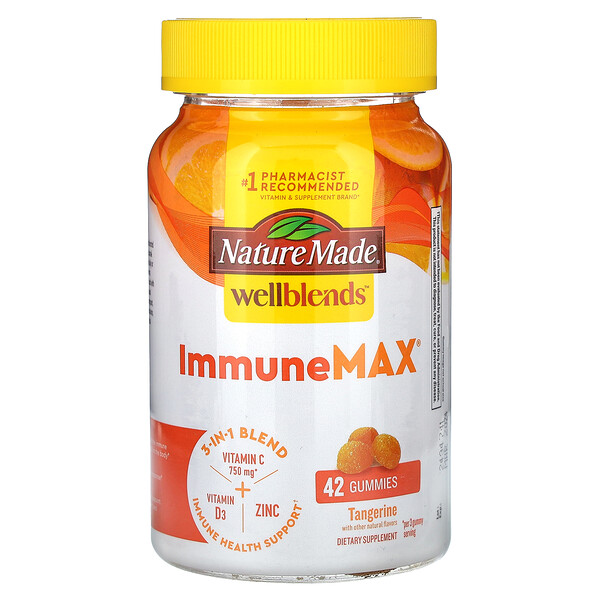 Wellblends, ImmuneMax Gummies, Tangerine, 42 Gummies Nature Made