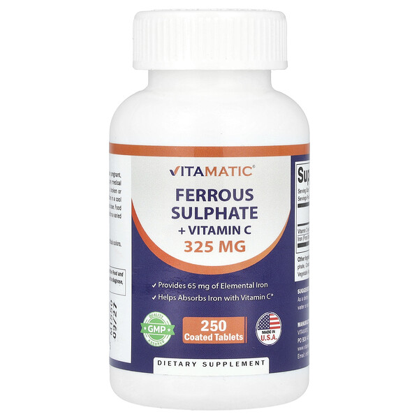 Ferrous Sulphate + Vitamin C, 250 Coated Tablets Vitamatic