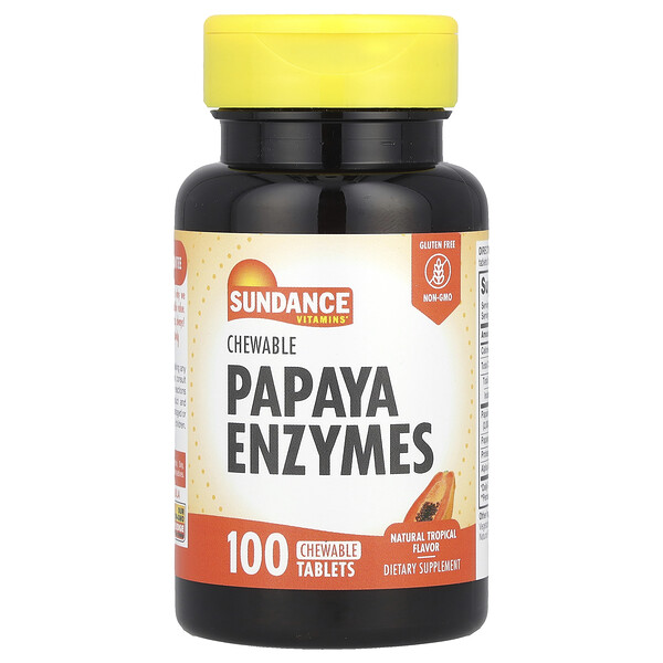 Chewable Papaya Enzymes, Natural Tropical , 100 Chewable Tablets Sundance Vitamins