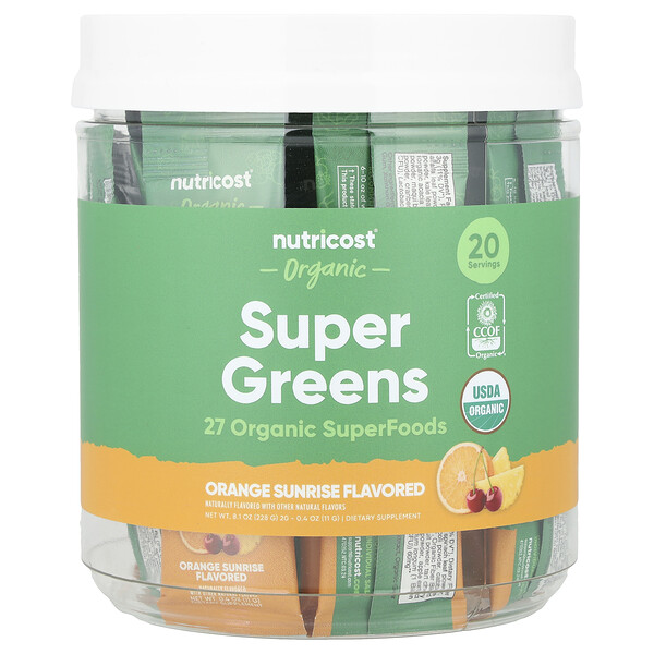 Organic Super Greens, Orange Sunrise, 20 Stick Packs, 0.4 oz (11 g) Each Nutricost