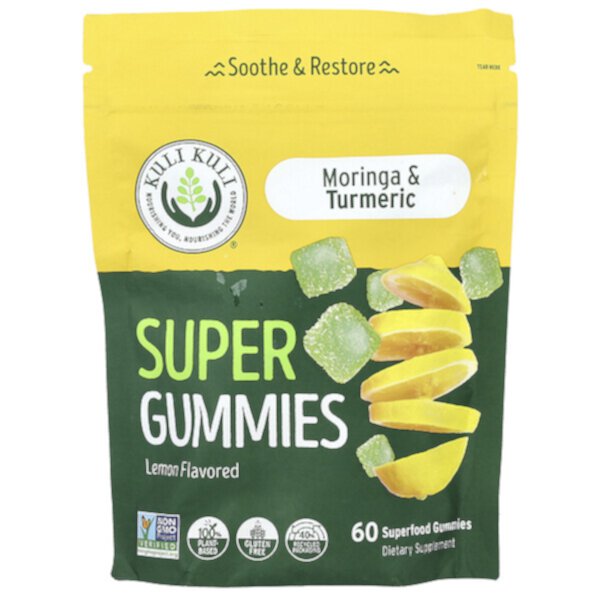 Super Gummies, Moringa & Turmeric, Lemon, 60 Superfood Gummies Kuli Kuli