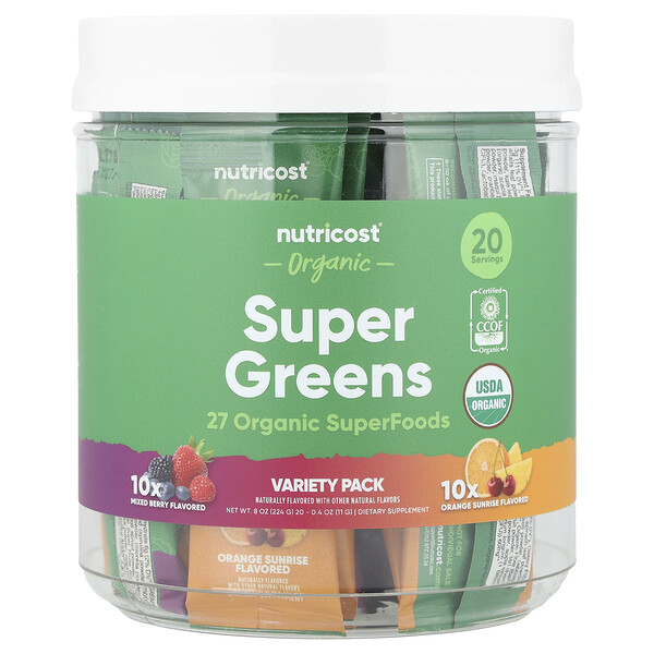 Organic Super Greens, Variety Pack, 20 Packets, 0.4 oz (11 g) Each Nutricost