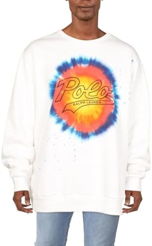 POLO RALPH LAUREN Men's Logo Tie-Dye-Print Long Sleeve Fleece Sweatshirt Wht X-Large Polo Ralph Lauren