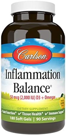 Carlson - Inflammation Balance, Balanced Omega-3 & Omega-6 Ratio, with D3, Norwegian, Wild-Caught Fish Oil Supplement with Fatty Acids, Sustainably Sourced Fish Oil Capsules, 180 Softgels Carlson