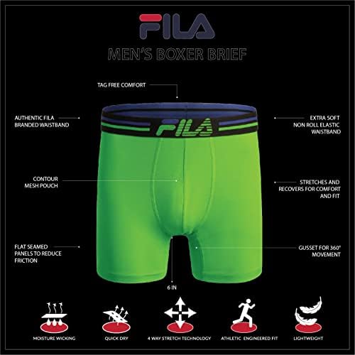 Fila Men's 6" Trunk No Fly Front with Pouch, Jersey & Mesh, 4-Pack Fila