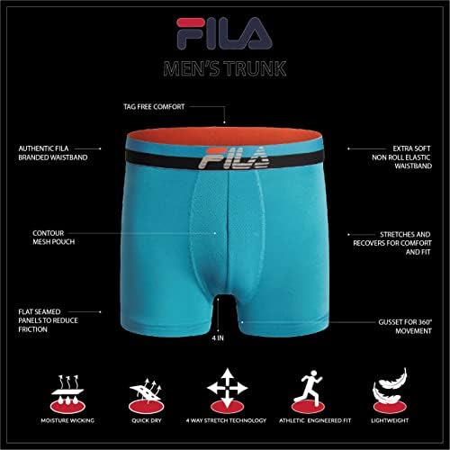 Fila Men's 4" Trunk No Fly Front with Pouch, Jersey & Mesh, 4-Pack Fila