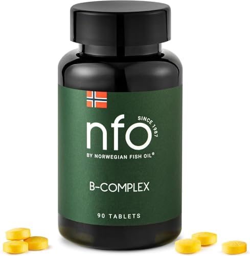 NFO Vitamin B Complex [90 Tablets] Norwegian Natural High-Dose Complex of Multivitamins of Group B in an Easily Accessible Form: B1, B2, B3, B5, B6, B9, B12 for Men and Women Made in Norway NFO