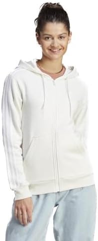 adidas Women's Essentials Full-Zip Hoodie, Off White Melange/White, Small Adidas