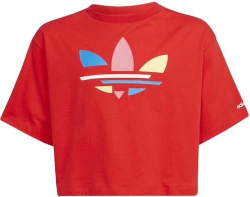 adidas Originals Girls 7-14 Adicolor Cropped Tee Short Sleeve T-Shirt, Red, Medium Adidas