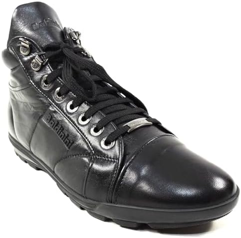 Baldinini Men's Black Leather Fur Lined Winter Sneakers, Side Zip Baldinini