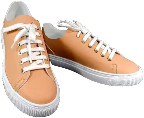 Baldinini Leather Fashion Sneakers, Peach with White Sole, Lace-up Comfort Flats Baldinini