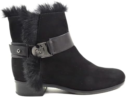 Women's Black Suede Chelsea Boots with Fur Lining and Buckle Detail Baldinini