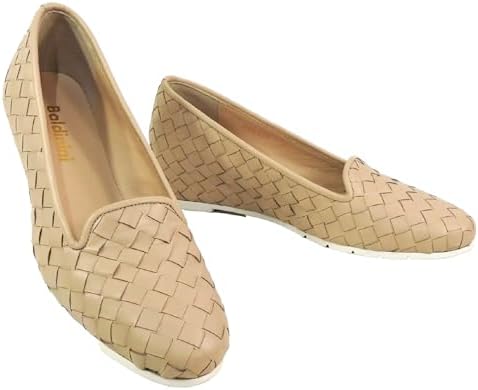 Baldinini Woven Leather Loafers, Beige Wedge Comfort Shoes, Slip-On Design Baldinini