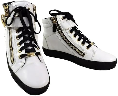 Baldinini Women's High-Top Sneakers, White Leather, Gold Hardware, Double Zip Design, Black Sole Baldinini