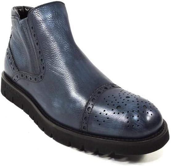 Baldinini Men's Blue Soft Leather Chelsea Boots with Fur Lining Baldinini