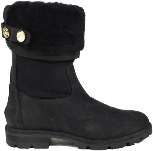 Baldinini Women's Winter Boots, Black Nubuck Leather, Lamb Fur Lined, Gold Hardware Baldinini