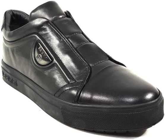 Baldinini Men's Black Leather Fashion Sneakers with Velcro Strap Baldinini