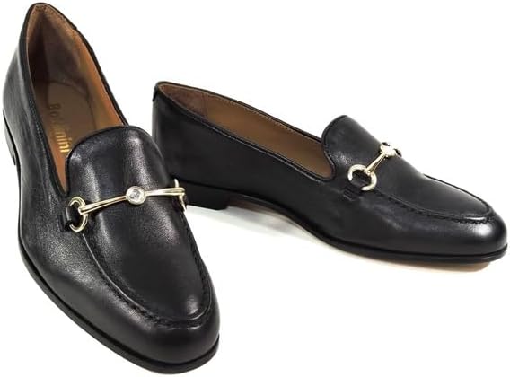 Baldinini Women's Leather Loafers, Black, Gold-Tone Horse Bit Detail, Comfort Slip-On Baldinini