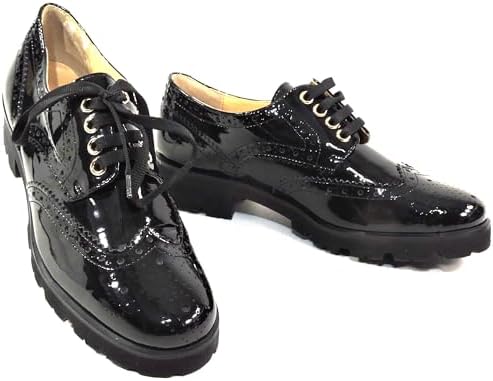 Baldinini Women's Oxford Shoes, Black Patent Leather, Wingtip Brogue, Lug Sole Baldinini