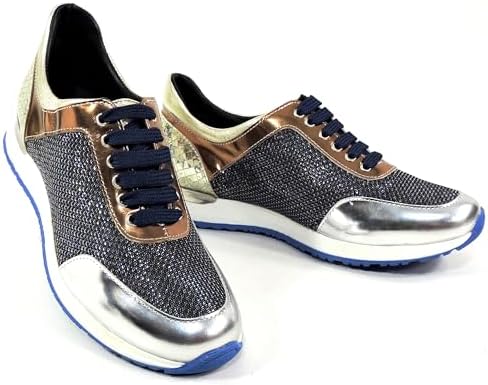 Baldinini Women's Metallic Mesh Sneakers, Silver and Gold, Comfort Fashion Athletic Shoes Baldinini