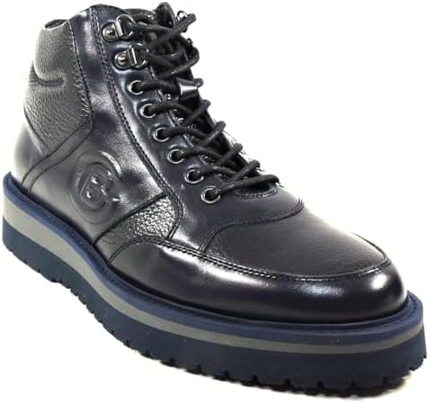 Men's Navy Blue Leather Comfort Fashion Winter Sneakers, 8 in Baldinini