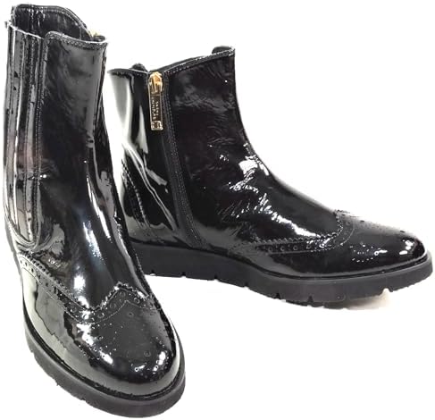 Baldinini Women's Patent Leather Ankle Boots, Black, Brogue Design, Side Zip Baldinini