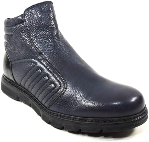 Baldinini Men's Navy Blue Deer Leather Fur-Lined Winter Ankle Boots Baldinini