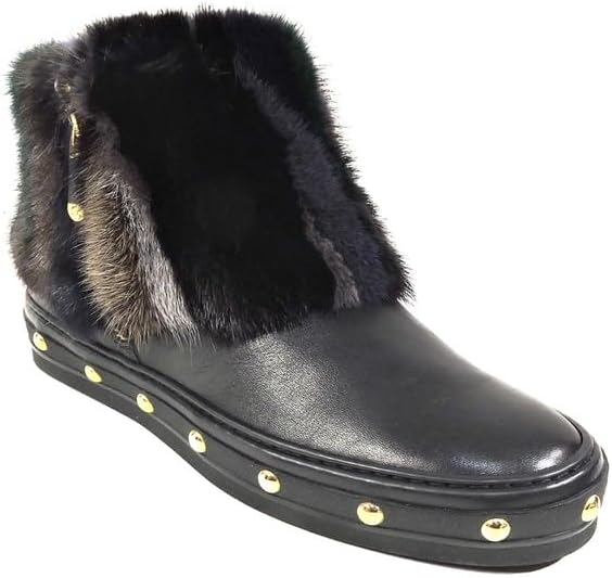 Baldinini Women's Black Leather Ankle Boots with Fur Trim Baldinini