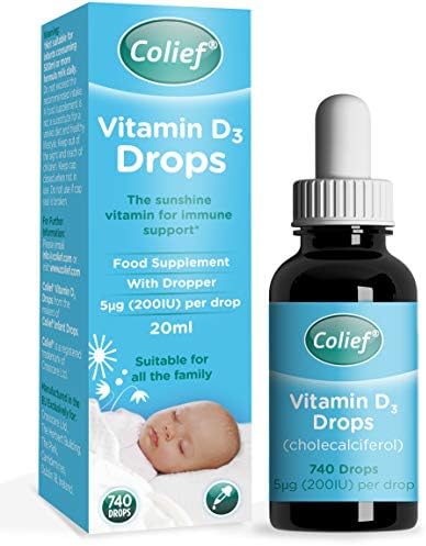 Colief Vitamin D 3 Drops | The Infant's Sunshine Vitamin for Immune Support | Liquid VIT D3 Supplement for Babies from Birth | Suitable for All The Family | 370 Servings | 0.67 Fl Oz Colief