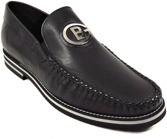 Baldinini Men's Black Leather Comfort Loafers, Slip-On Baldinini