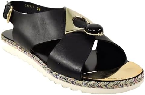 Baldinini Women's Black Soft Leather Comfort Flat Summer Sandals Baldinini