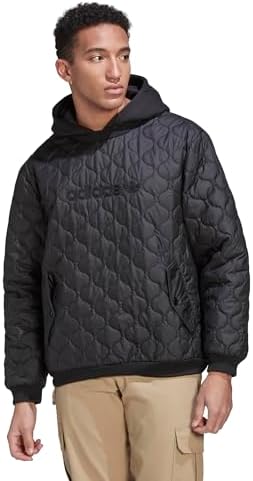 adidas Men's Quilted Hoodie Sweatshirt, Black Adidas