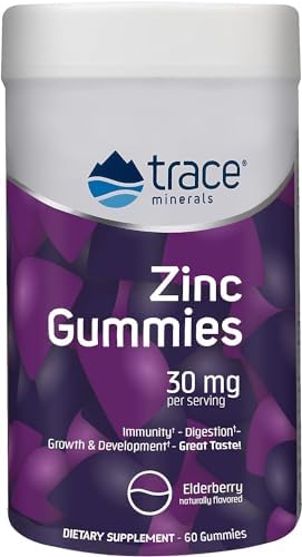 Trace Minerals Zinc Gummies - Chewable Zinc Supplement with Elderberry - Supports Immune System Health - Supplement to Aid Healthy Digestion & Development - Elderberry, 60 Gummies (30 Servings) Trace Minerals