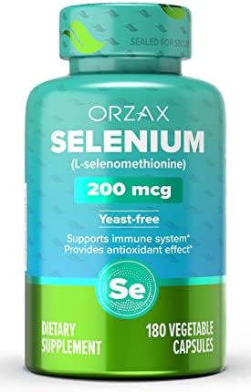 ORZAX Selenium 200mcg Capsules - L-Selenomethionine for Immune System Health & Thyroid Support - Antioxidants Supplement for Women and Men (180 Veg Capsules) Orzax