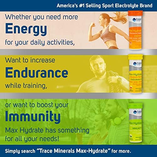 Trace Minerals Max-Hydrate Endurance - Daily Energy Support Supplement - Electrolyte Supplement to Aid Against Muscle Cramps - Supplement to Support Hydration - Citrus, 10 Tabs (80 Servings) Trace Minerals