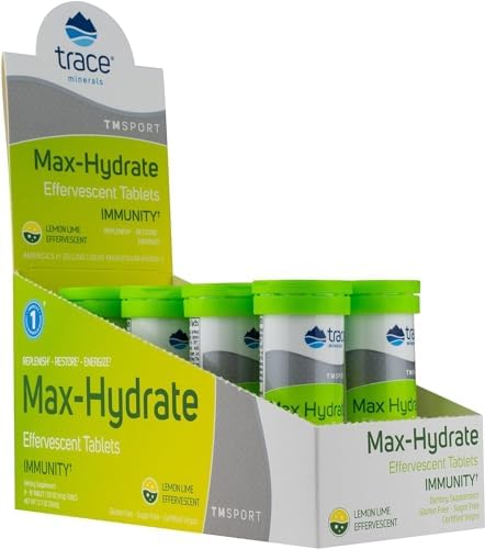 Trace Minerals Max-Hydrate Immunity - Electrolyte Drink Supplement for Immune Health & Hydration Support - Vitality Supplement to Aid Muscle Cramp Relief - Lemon Lime, 8 Containers (80 Servings) Trace Minerals