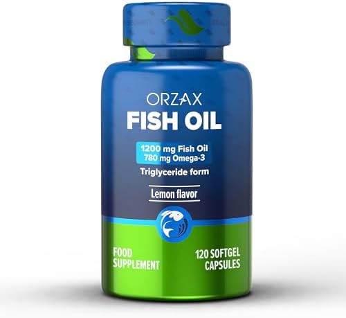 ORZAX Omega 3 Fish Oil 1200 mg - EPA DHA Omega 3 Supplement - Heart, Eye, Joint, and Nerve & Brain Supplement - Lemon Flavored - 120 Softgels Capsules Orzax