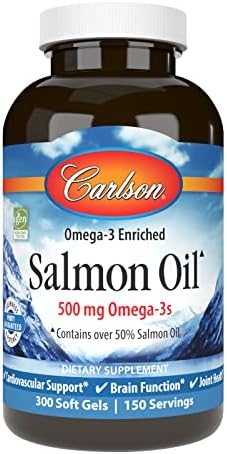 Carlson - Salmon Oil, 500 mg Omega-3s, Norwegian, Heart, Brain & Joint Health, 300 Softgels Carlson