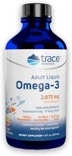 Trace Minerals Omega-3 - Brain Health Support Supplement - Liquid Supplement with DHA & EPA - Omega-3 Supplement with Minerals Supports Immune, Eye & Heart Health - Orange, 8 fl oz Trace Minerals