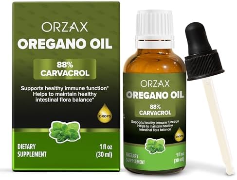 ORZAX Oregano Oil Drops with Olive Oil - 88% Carvacrol and 0.3% Thymol - Herbal Supplement for Immune Support and Intestinal Health (1fl oz - 30 ml) Orzax