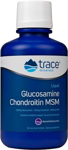 Trace Minerals | Liquid Glucosamine Chondroitin MSM | Complete Dietary Supplement for Active Lifestyle | Supports Joints, Cartilage and Mobility | Natural Blueberry Flavor | 16 Servings, 16 fl oz Trace Minerals